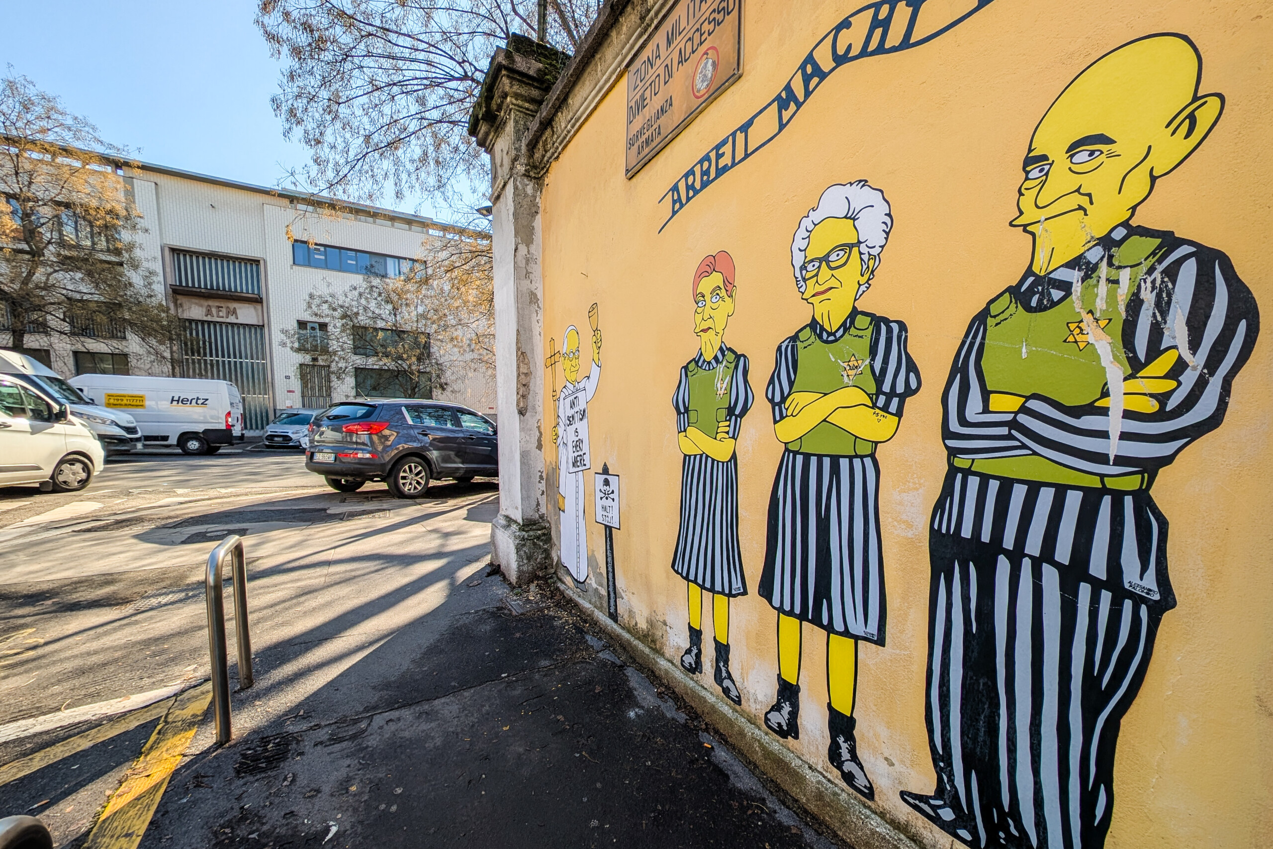 milan simpsons mural vandalised at the shoah memorial scaled