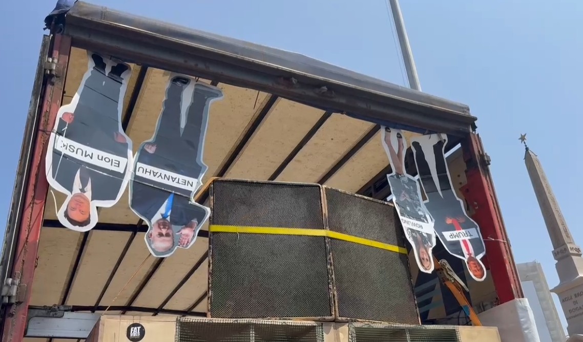 pride upside down silhouettes of trump rowling musk and netanyahu in rome