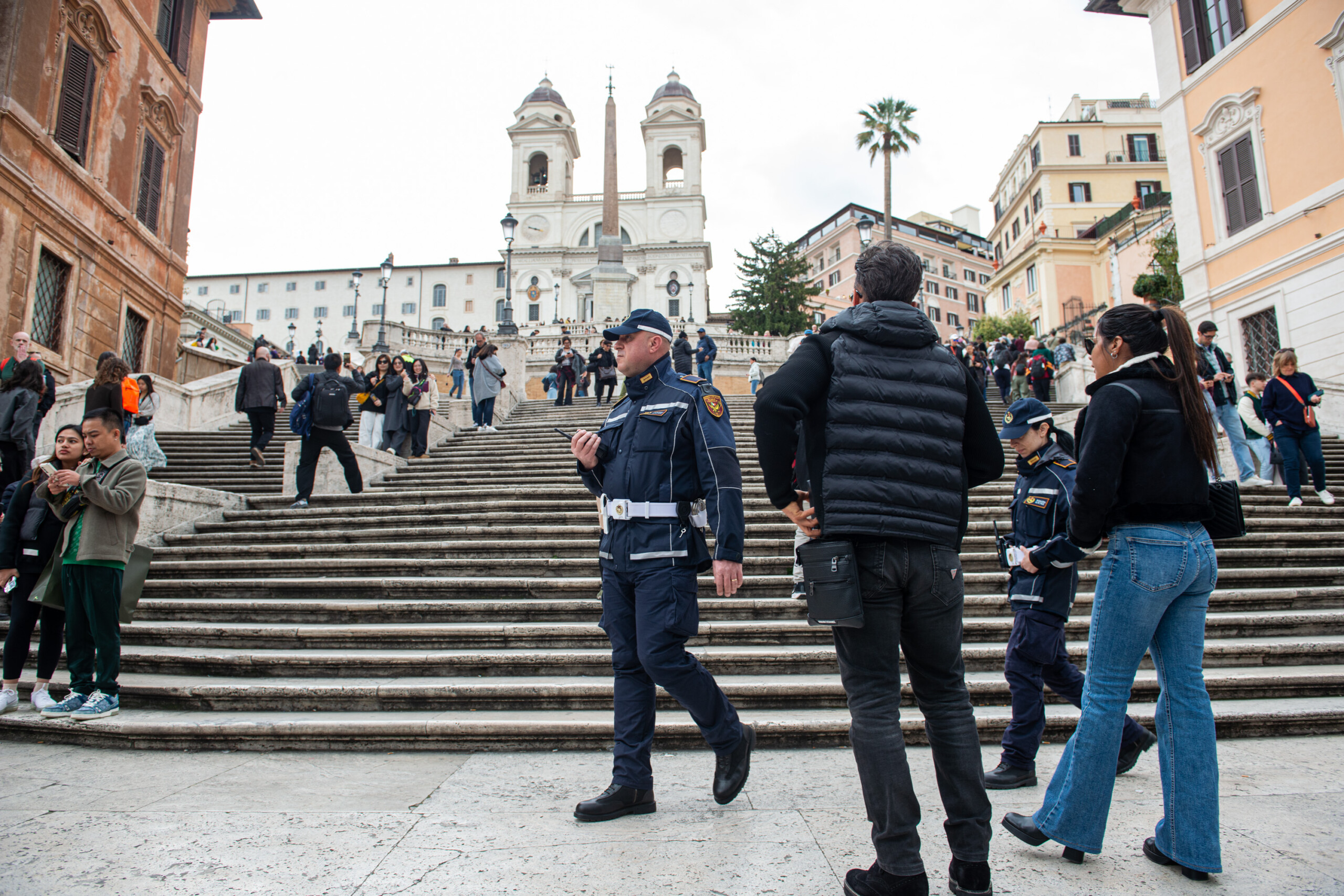 rome elderly man rescued after car crashes down the spanish steps scaled