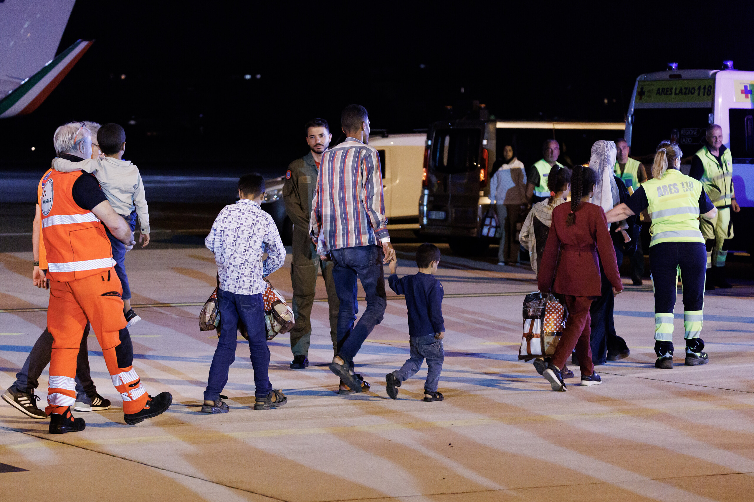 middle east plane carrying wounded children from gaza lands at ciampino airport scaled