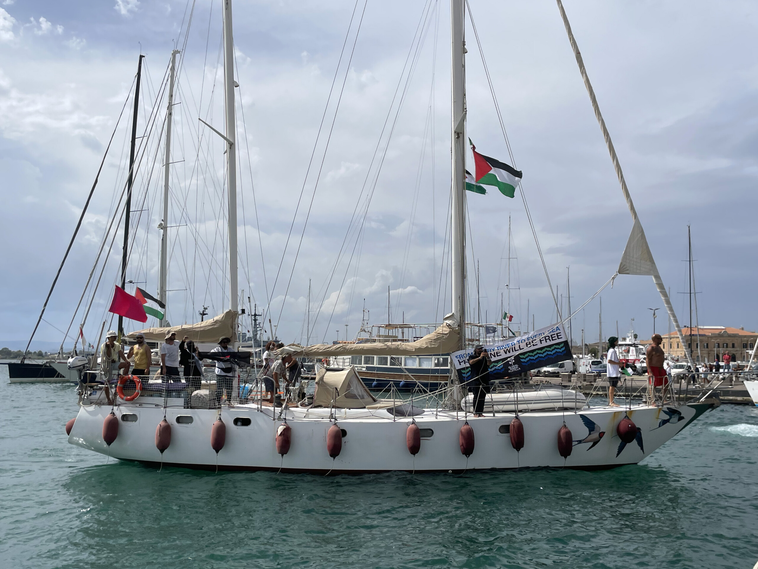 gaza global sumud flotilla under drone attack damage to boats scaled