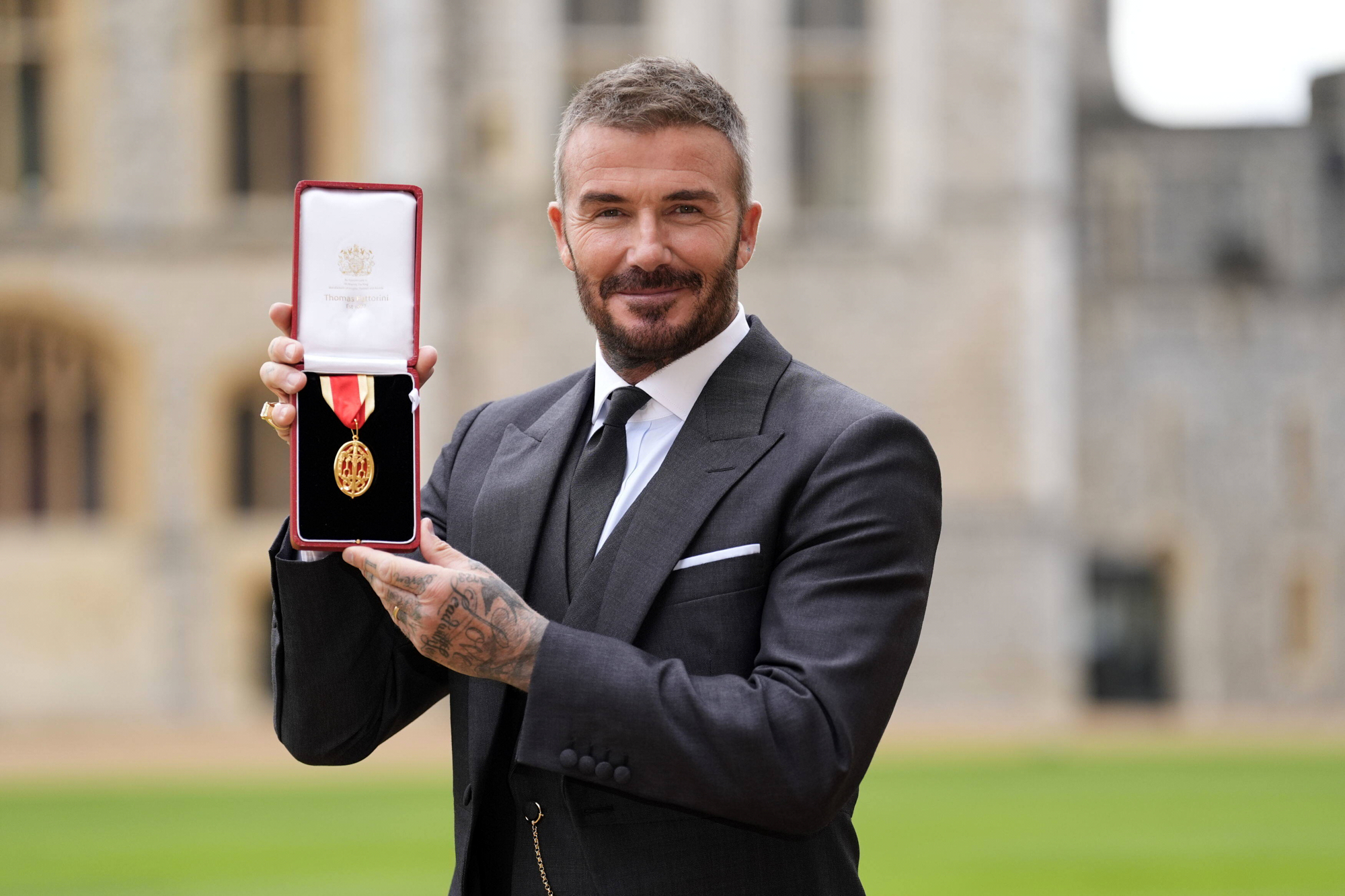 david beckham becomes sir ceremony with king charles at windsor