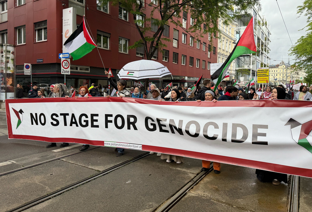 eurovision pro palestine protests in vienna no platform for genocide